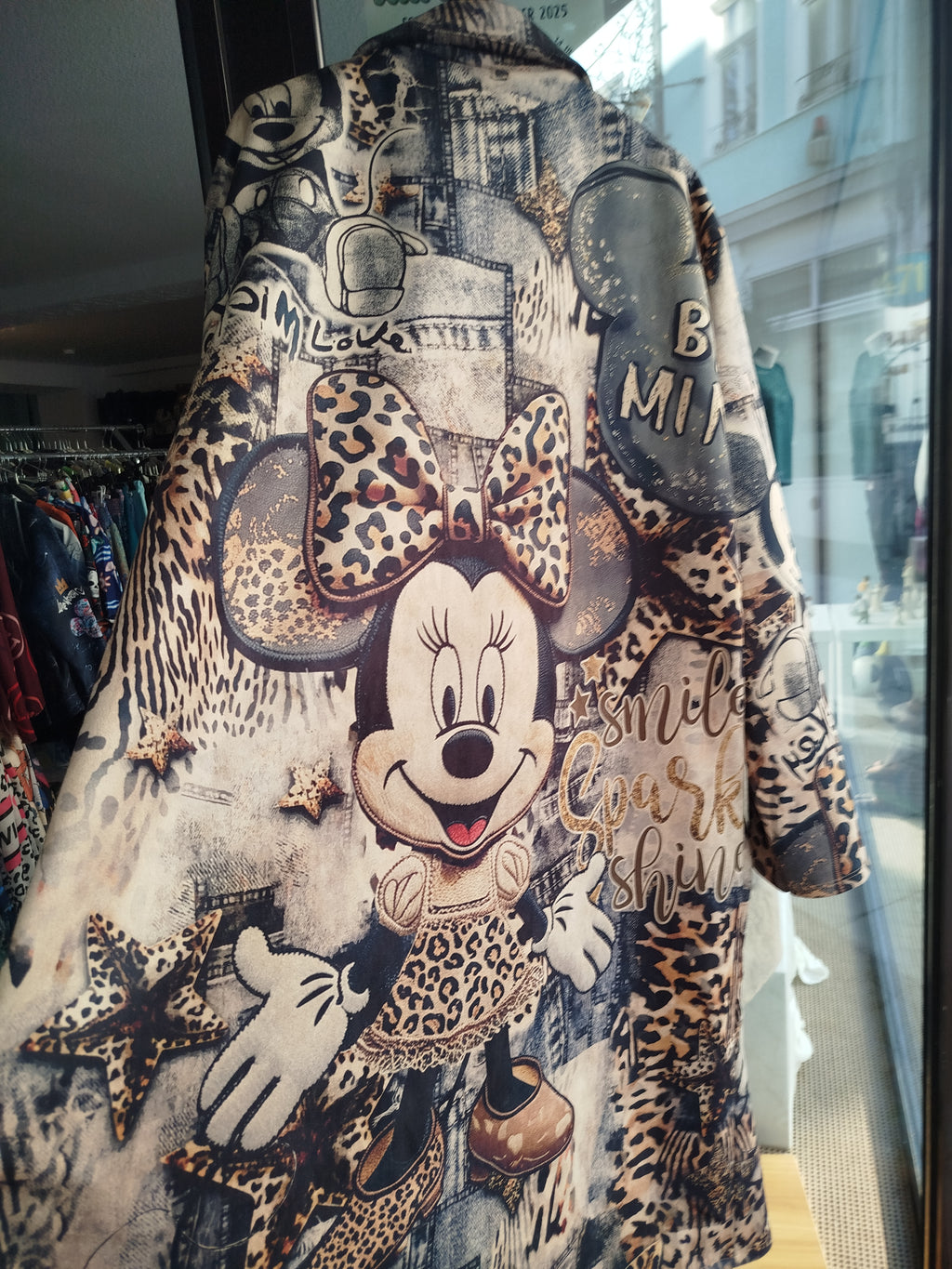 Mantel Long Jacket Micky Maus Minnie Maus Leopardenmuster onesize