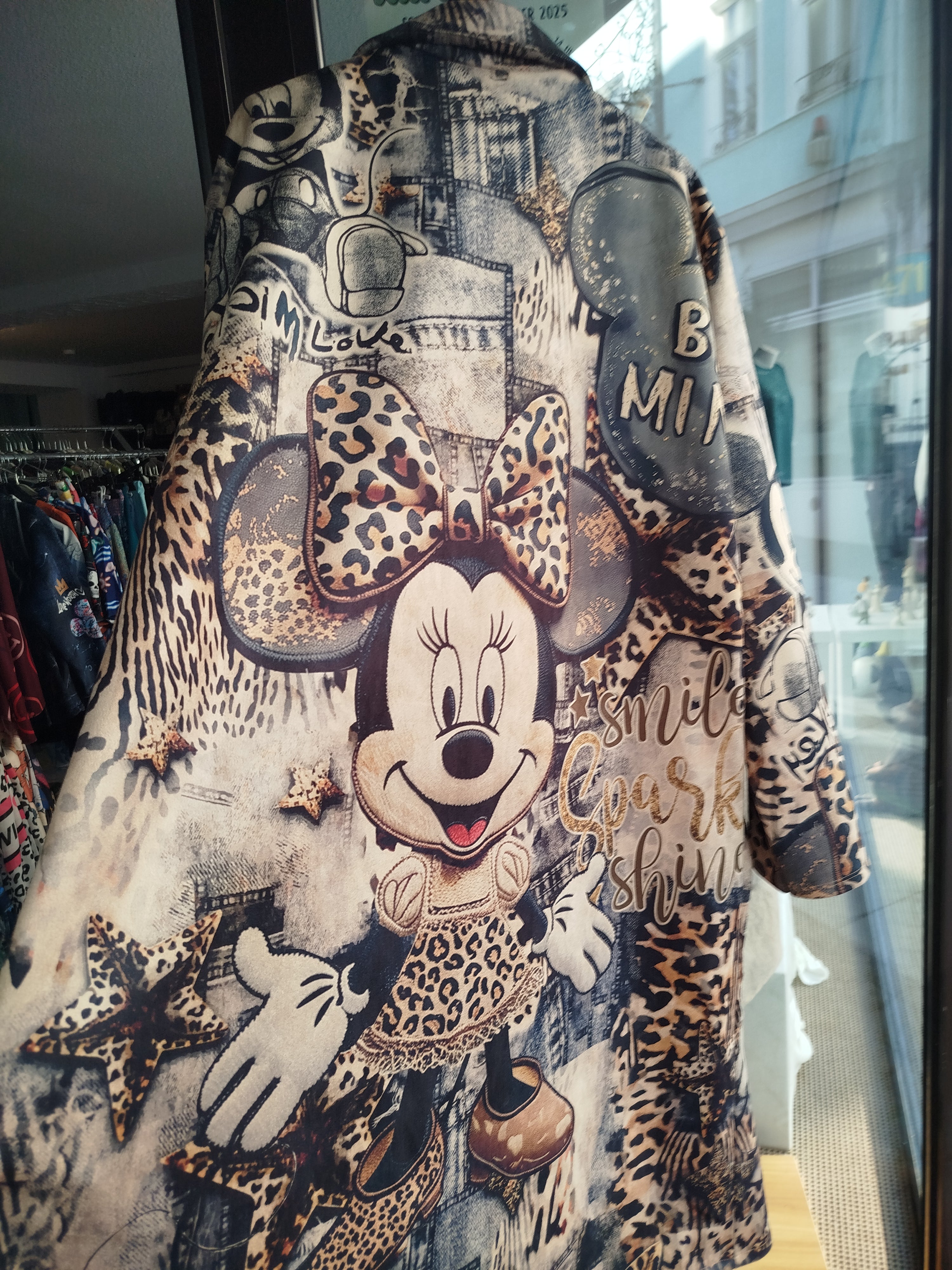 Mantel Long Jacket Micky Maus Minnie Maus Leopardenmuster onesize