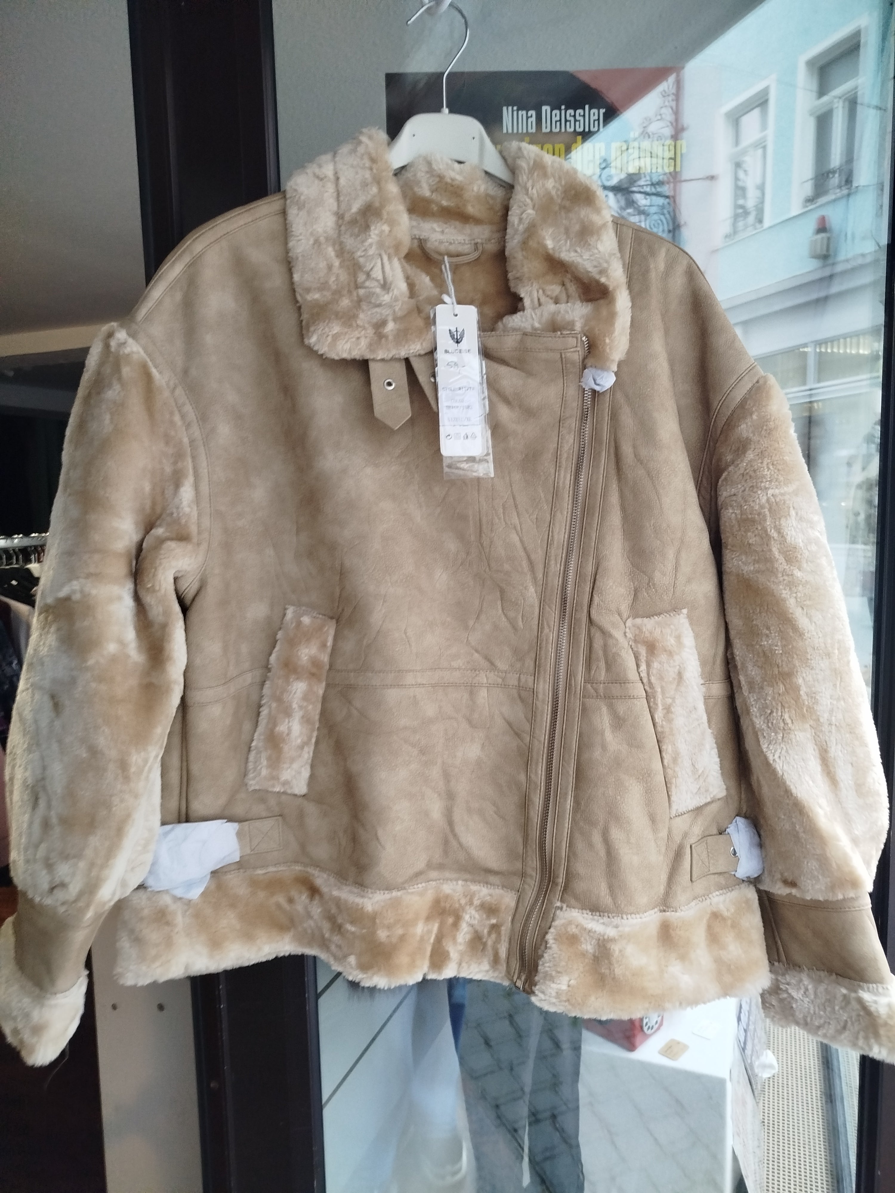 Bikerjacke gefüttert Faux Pelz Fell Gr. L/XL