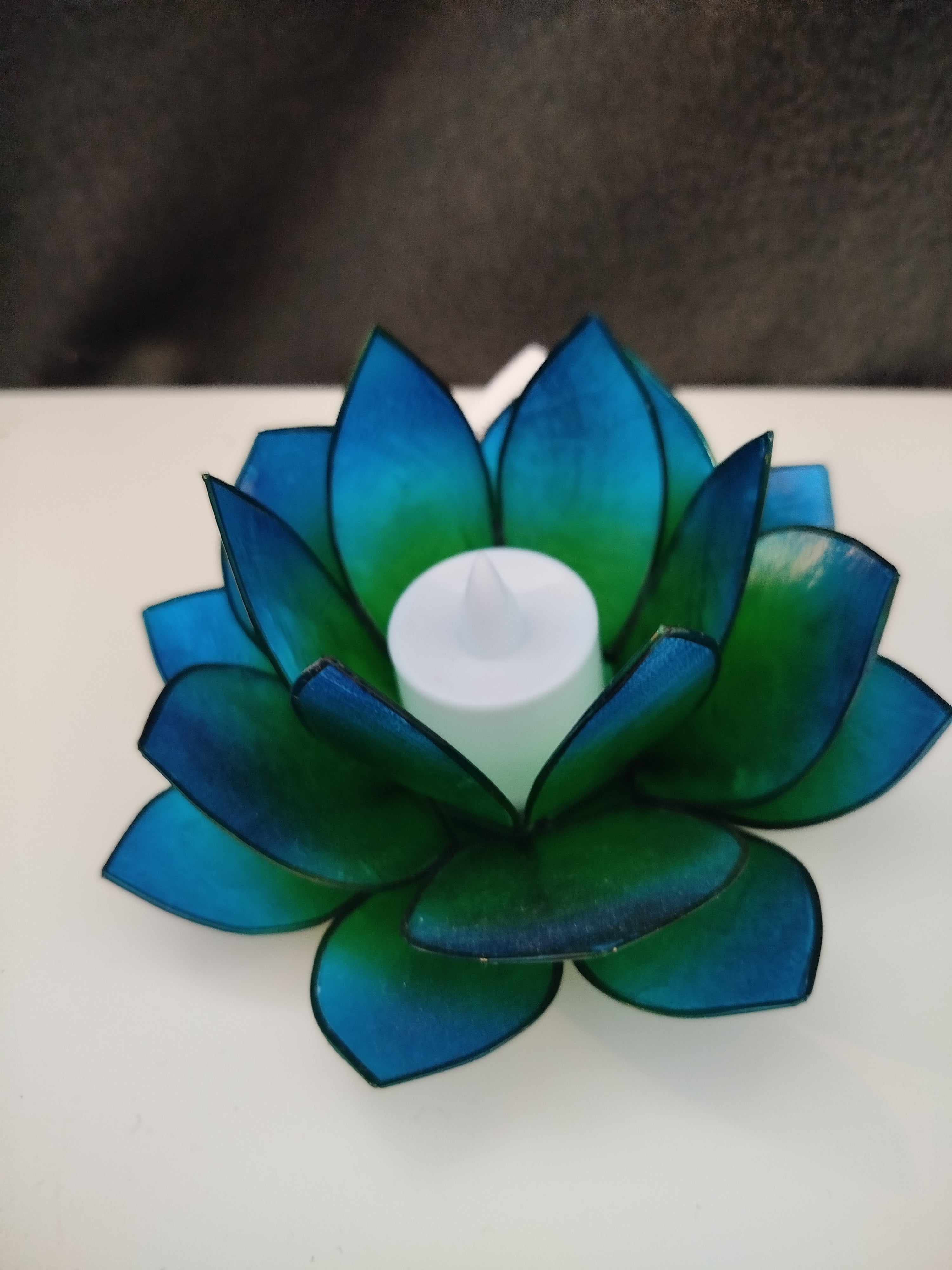 Windlicht Lotusblüte blau grün