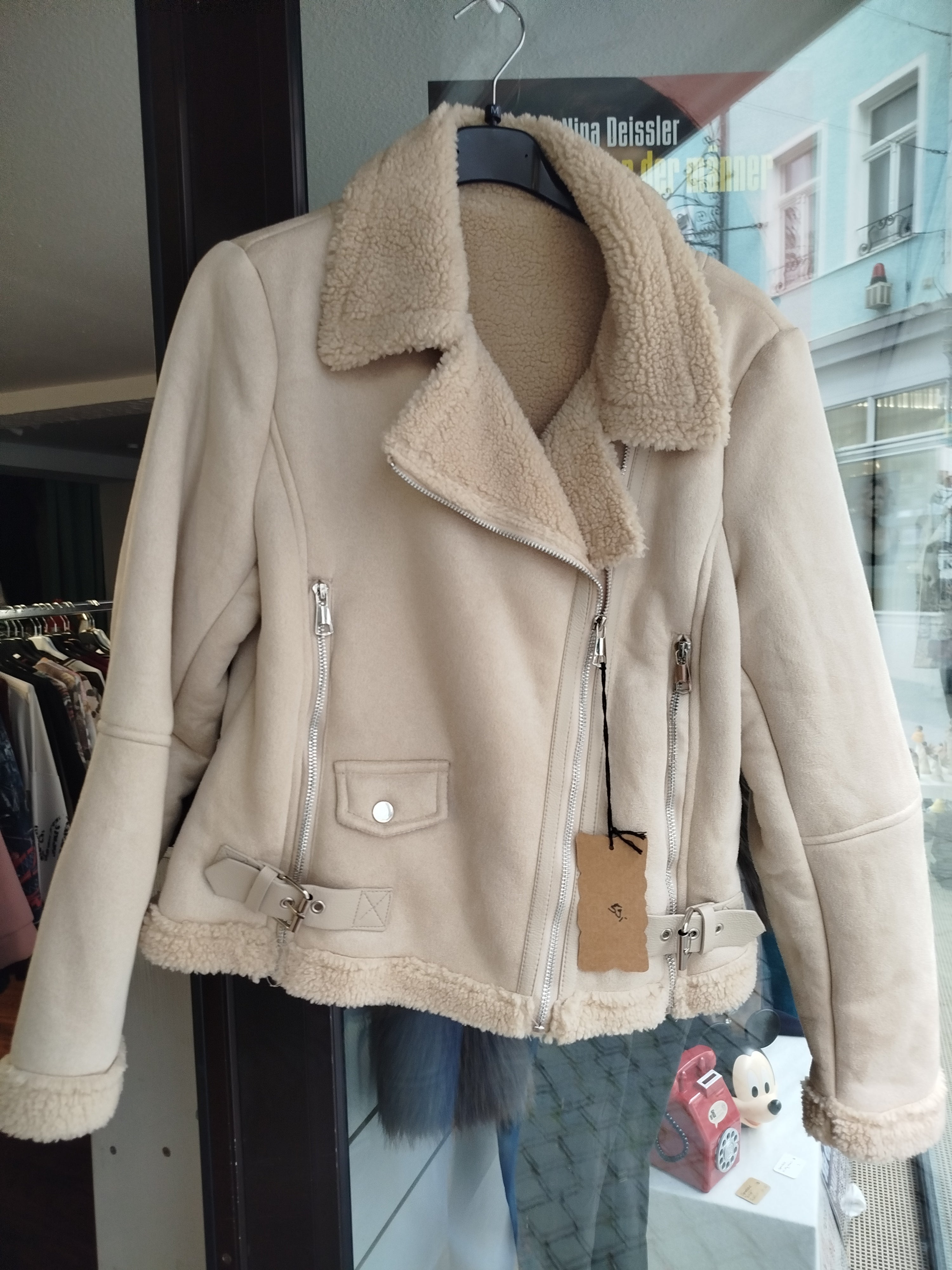 Bikerjacke Gr. M mit Teddyfutter gefüttert