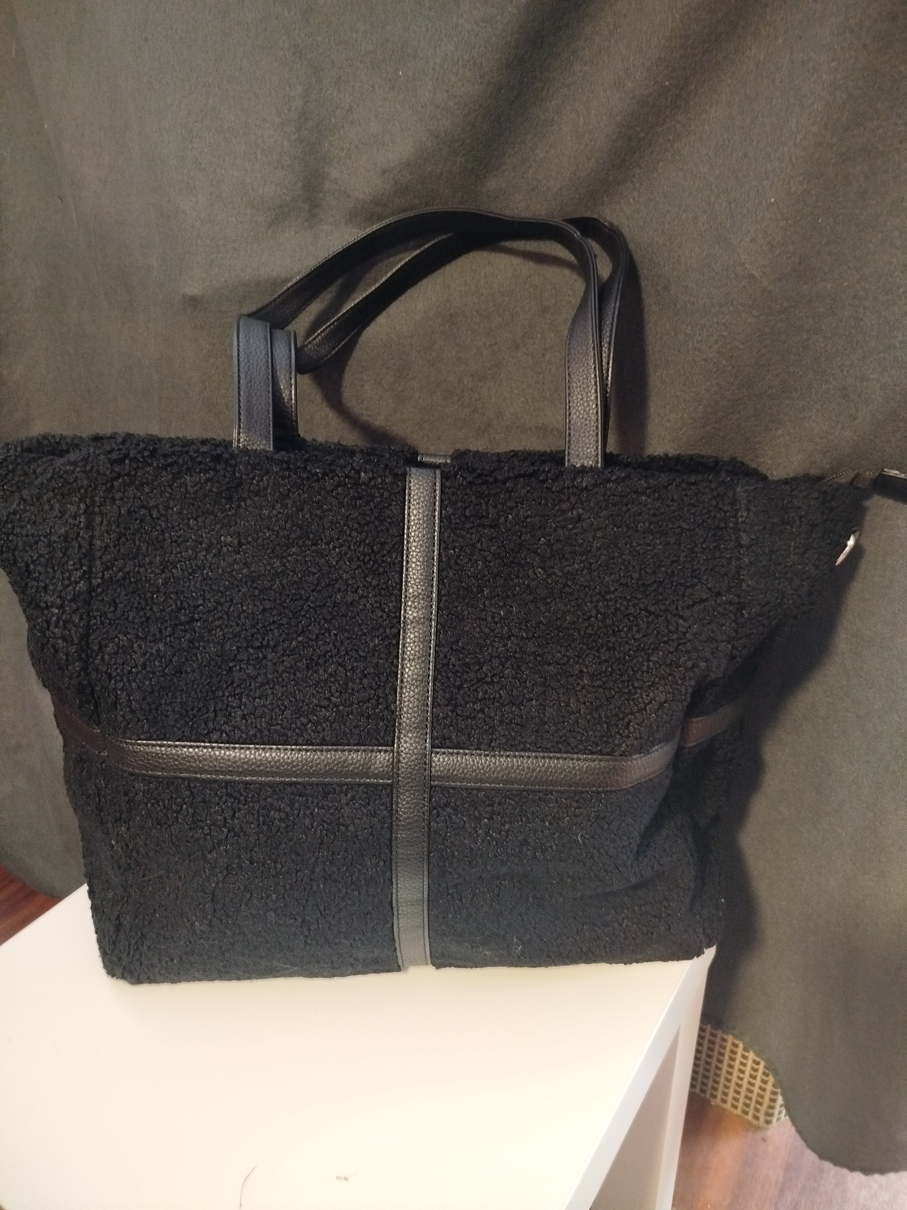 Große Handtasche Shopper Teddyfell mit Schultergurt