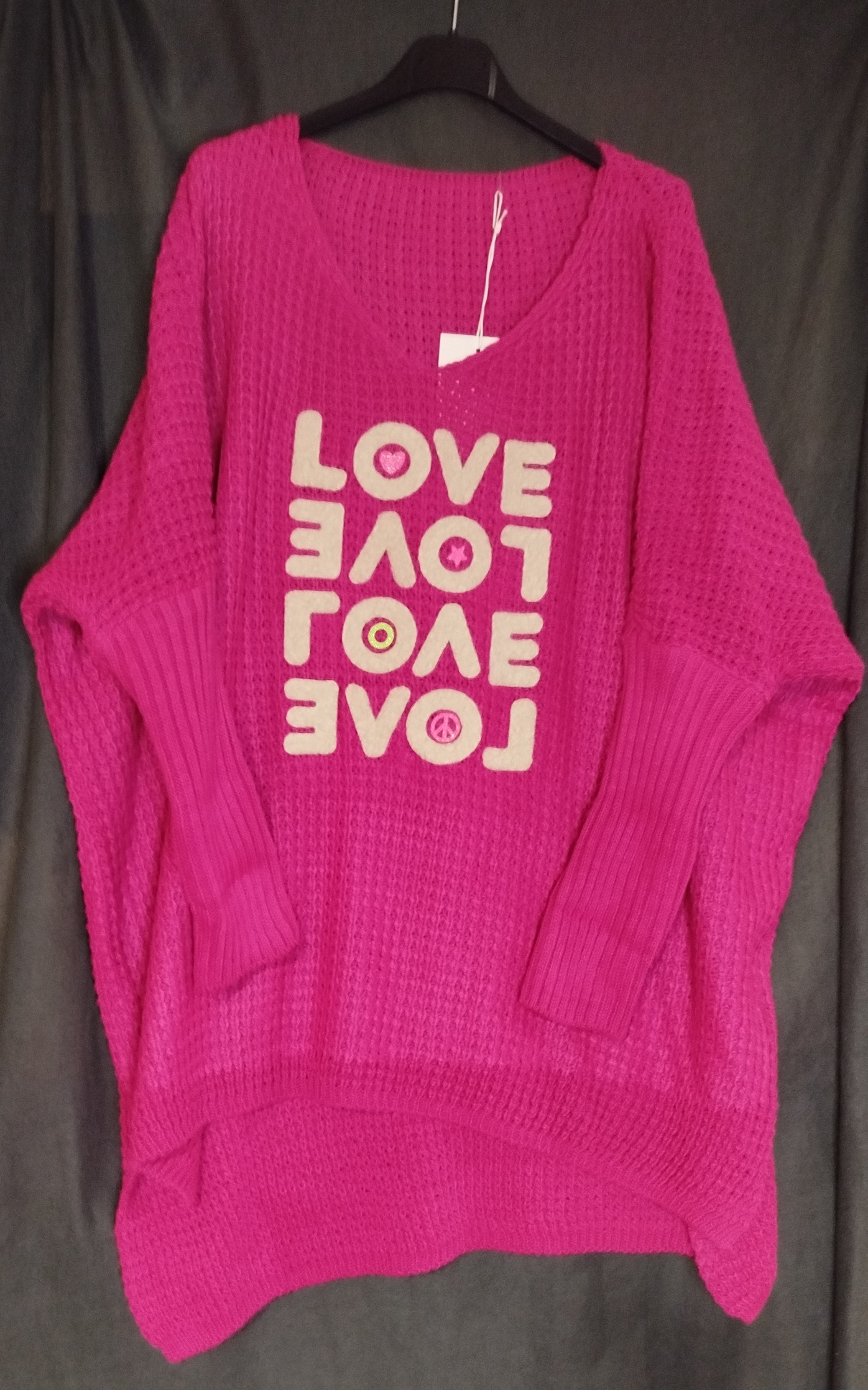 Strickpullover mit Schriftzug lange Form onesize (38-44)