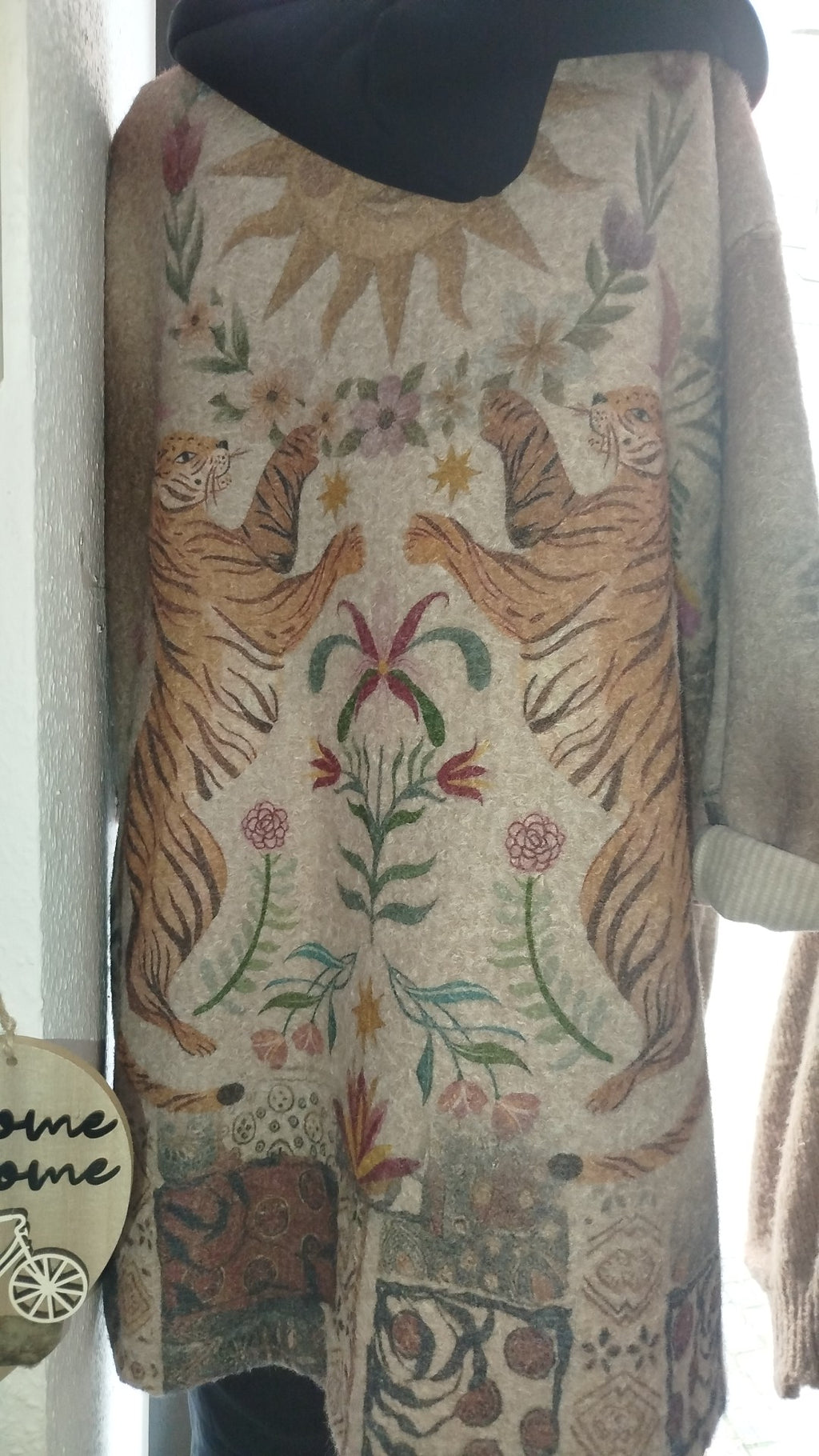 Wollmantel Fleecemantel mit Kapuze Leopardenmuster onesize