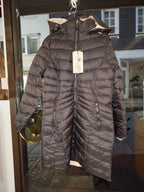 Daunenjacke lang Wendejacke mit Kapuze außen schwarz innen beige