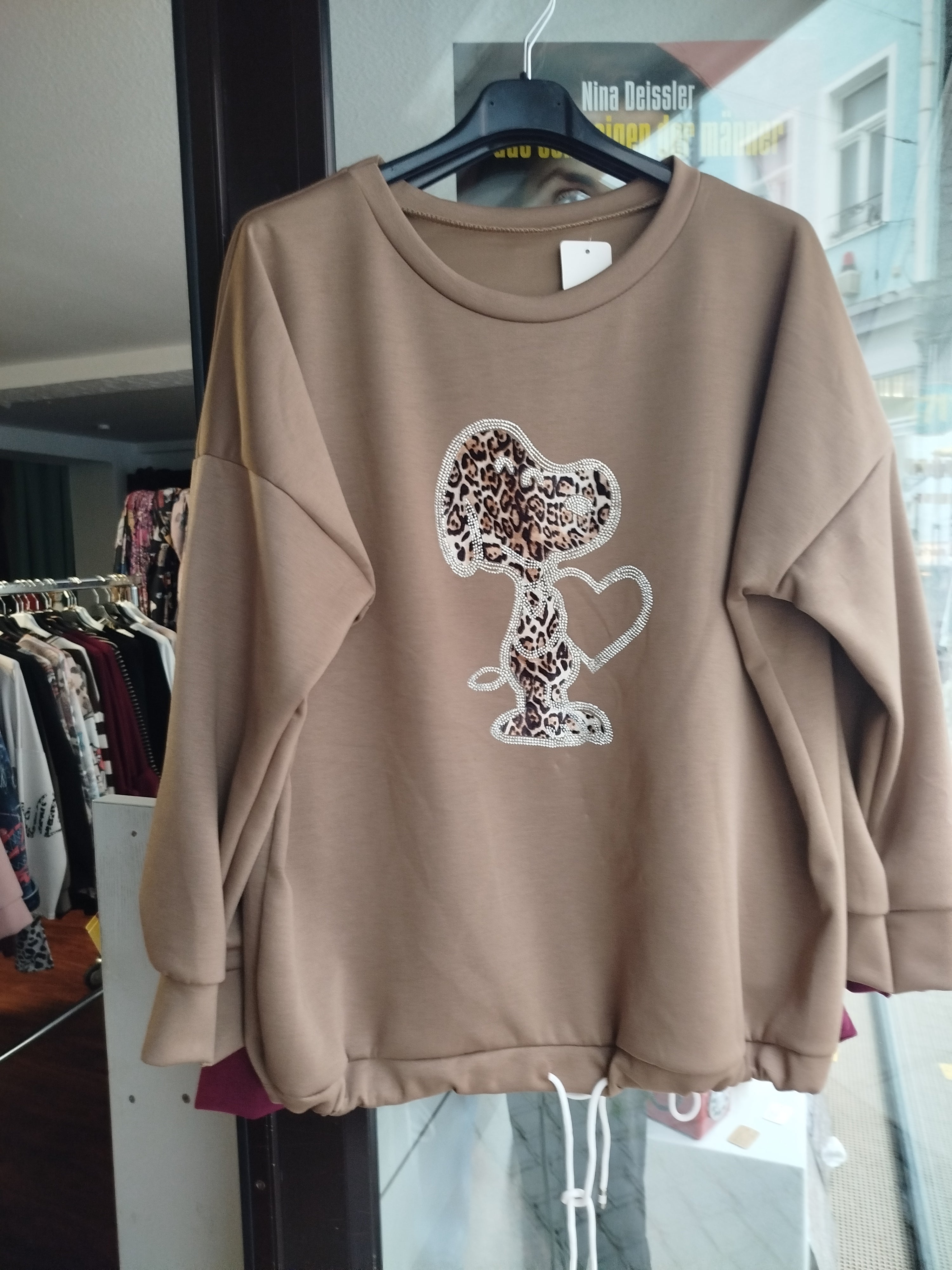 Sweatshirt Snoopy Taupe mit Strasssteinen onesize