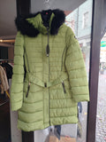 Daunenmantel mit Kapuze und Faux Fellkragen knielang Gr. L
