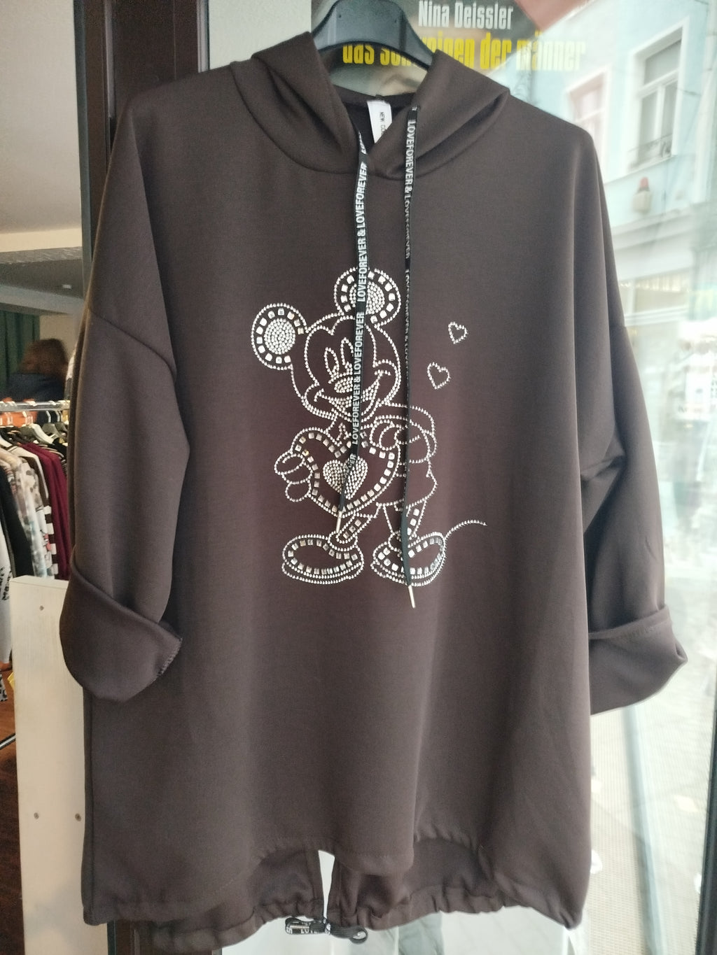 Sweatshirt Longshirt Micky Maus mit Strasssteinen onesize