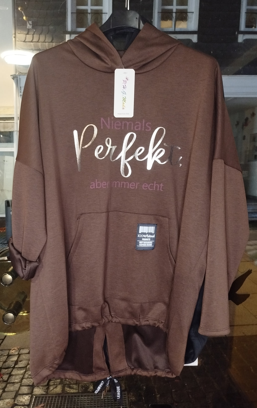 Kapuzenpullover oversized onesize (38-46) 'Niemals perfekt aber immer echt '