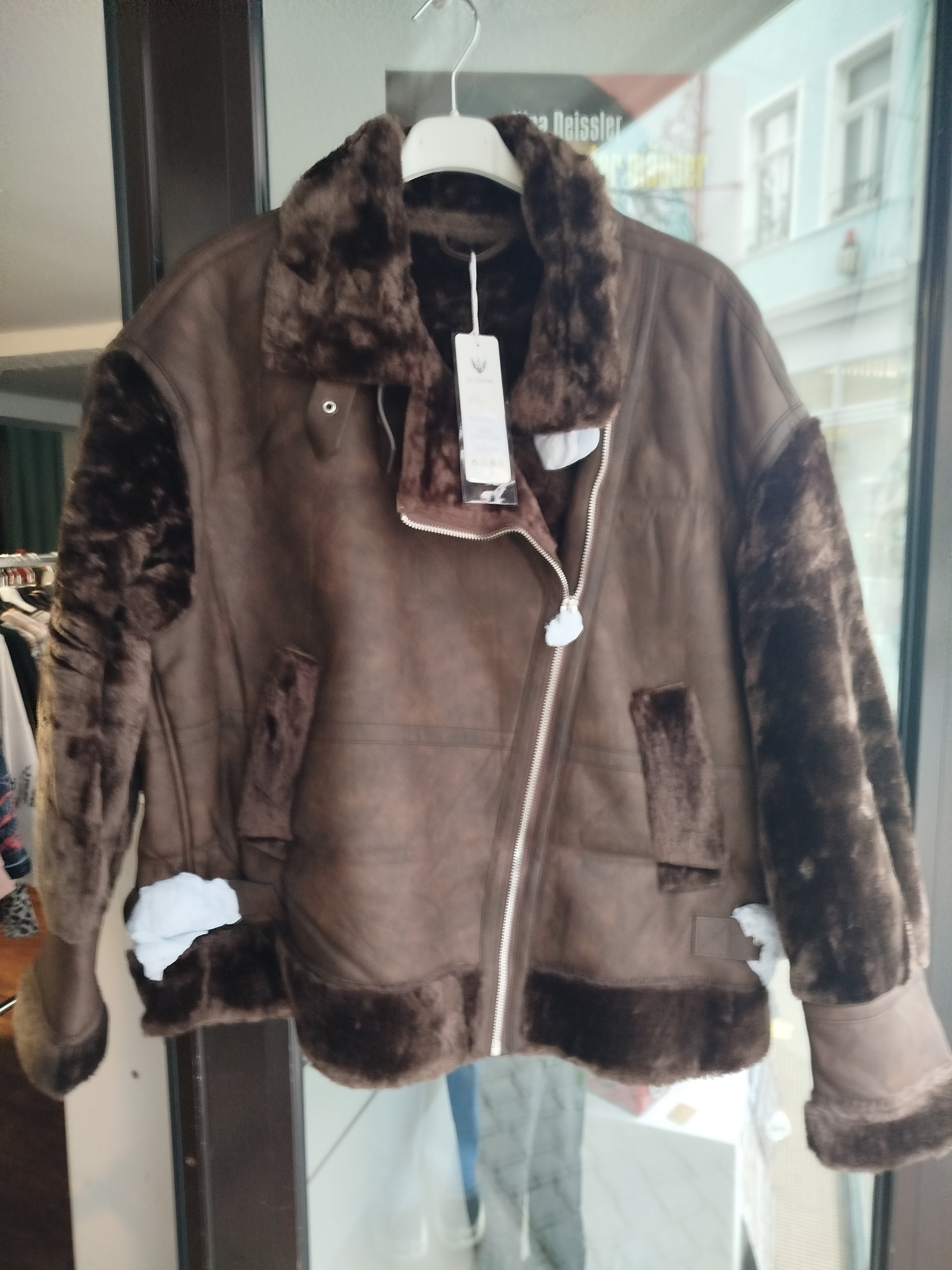 Bikerjacke gefüttert Faux Pelz Fell Gr. L/XL